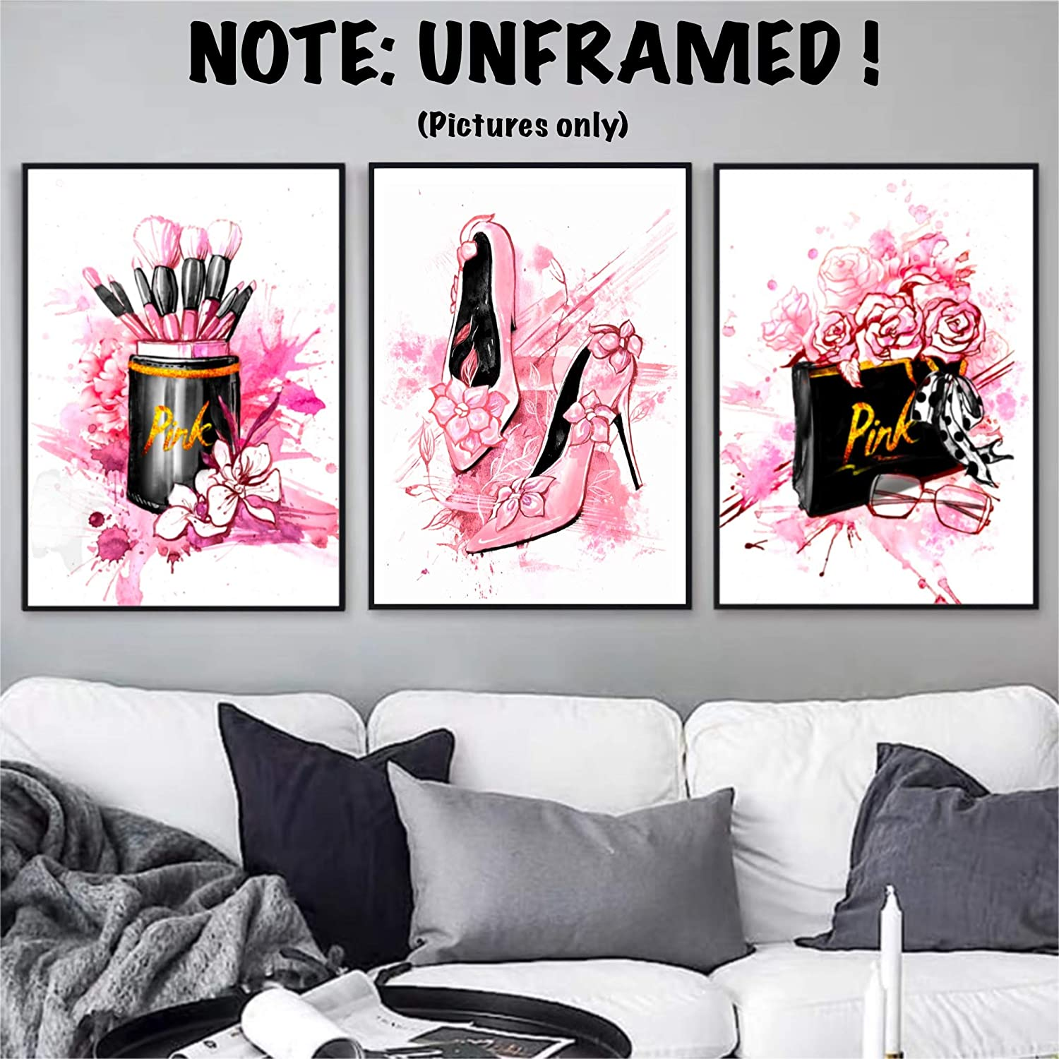 Fashion Poster Modern Luxury Posters Women Walls Canvas Pink Flowers Wall Deco Designer Shoes Perfume Handbags - Pink Glamour Wall Art Gifts for