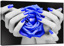 Load image into Gallery viewer, Levvarts Modern Canvas Wall Art Fashion Woman Nails Posters Black and Blue Rose Flower Pictures Painting for Beauty Salon Ladies Makeup Dressing Room Decor Ready to Hang
