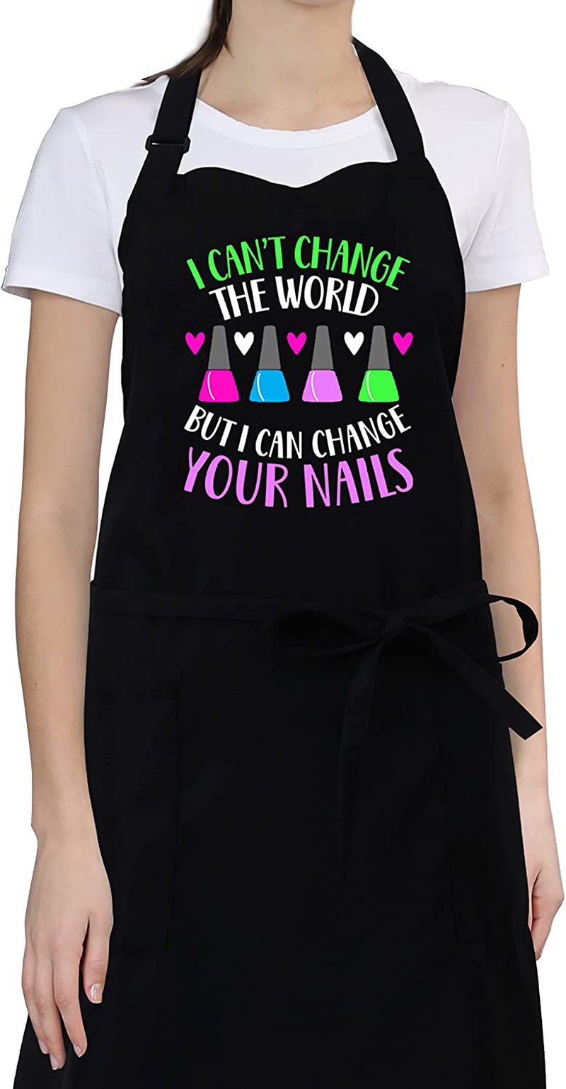 Nail Tech Apron with Pockets Colorful Rhinestones Crystal for Nail Salons Adjustable Neck and Long Ties Smock Aprons
