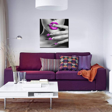 Load image into Gallery viewer, Biuteawal - Modern Canvas Prints Wall Art Fashion Woman with Purple Lips and Nails Pictures Elegant Makeup and Manicure Poster for Spa Bathroom Beauty Salon Wall Decoration Framed Ready to Hang
