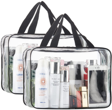 Load image into Gallery viewer, 2 Pieces Large Clear Makeup Cosmetic Toiletry Organizer Bag, Clear Plastic Tote Bags, Waterproof Transparent Small Clear Handbag Purse
