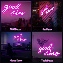 Load image into Gallery viewer, Coconeon Good Vibes Neon Sign, Powered by USB with Dimmable Switch, Pink LED Neon Signs for Bedroom,Wall Decor,Wedding,Game Room,Party, Bar Decor-16.1*8.2&quot;

