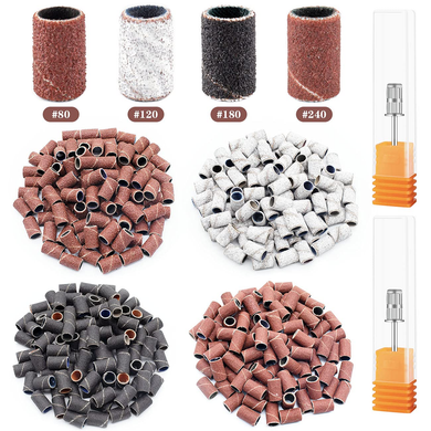 242 Pieces Professional Sanding Bands for Nail Drill 240 Pieces 3 Color Coarse Fine Grit Efile Sand Set 80#120#180#240#,2 Pieces 3/32 Inch Nail Drill Bits for Manicures and Pedicures (242)