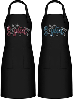 2 Pieces Hair Stylist Apron Hairstylist Salon Apron with Rhinestone Tools and 3 Pockets Waterproof Hairdresser Barber Aprons