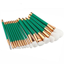 Load image into Gallery viewer, 15 piece green professional makeup brushes 
