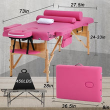 Load image into Gallery viewer, PINK Massage Table Bed Spa Bed 2 Fold Portable 73” W/Sheet Cradle Cover 2 Bolsters
