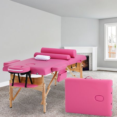 PINK Massage Table Bed Spa Bed 2 Fold Portable 73” W/Sheet Cradle Cover 2 Bolsters