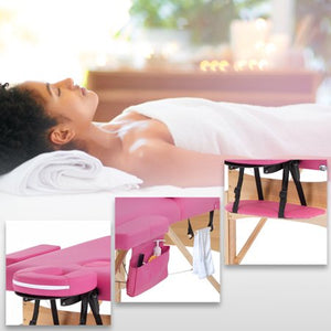 PINK Massage Table Bed Spa Bed 2 Fold Portable 73” W/Sheet Cradle Cover 2 Bolsters