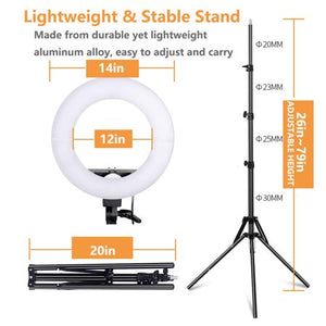 LED Ring Light w/ Stand Dimmable 5500K Light Kit for BEAUTY Camera, Smartphone, YouTube, Photography, Video